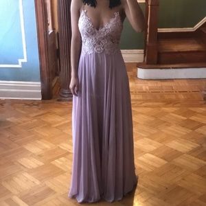 Prom Dress (Sleeveless, Mauve, Chiffon, Open-Back)
